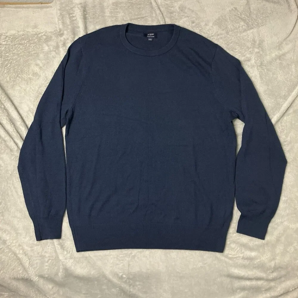 J‎ Crew Merino Blend Sweater Mens L Blue Minimal Preppy Classic Crewneck CL440